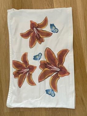 Edikted White Crop Top with Orange Floral & Blue Butterfly Print